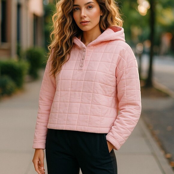 GAP FIT Pink Quilted Puffer Hoodie Jacket XS Oversized Sweatshirt Pullover - Picture 15 of 15